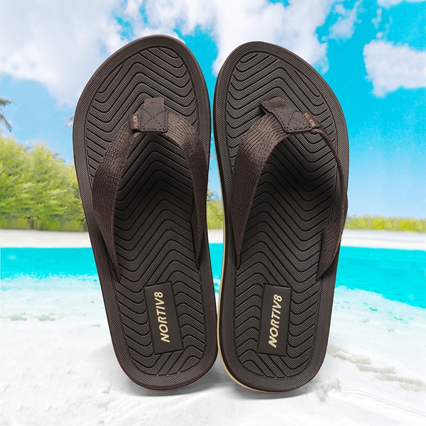 Men's Slip-On Canvas Flip Flops - DARK BROWN - 1